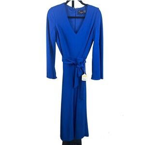 New Just Taylor Royal Blue Long Sleeve V Neck Jumpsuit Women's Size 8
